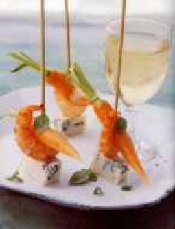 Recette Bleu de chèvre aux crevettes et mini-carottes