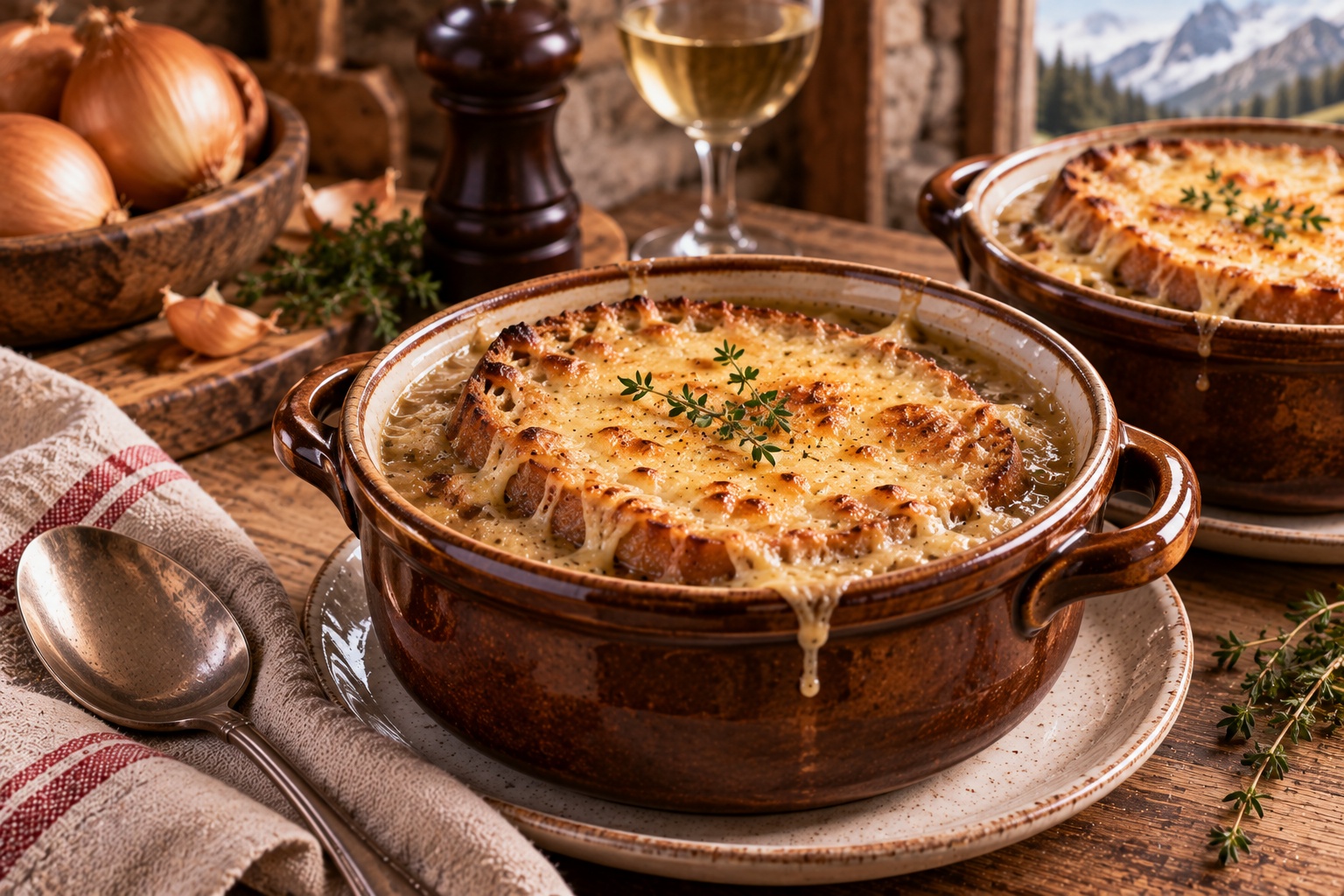 Soupe à l&rsquo;oignon gratinée Tante Judith au Fromage d&rsquo;Alpage