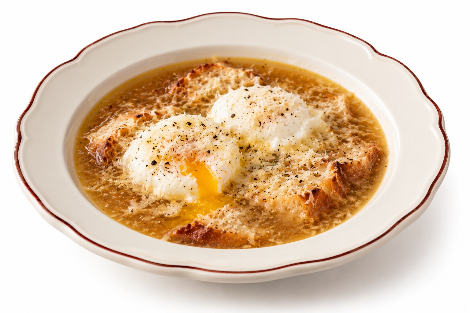 Soupe pavesine à l&rsquo;oeuf poché au Parmesan râpé