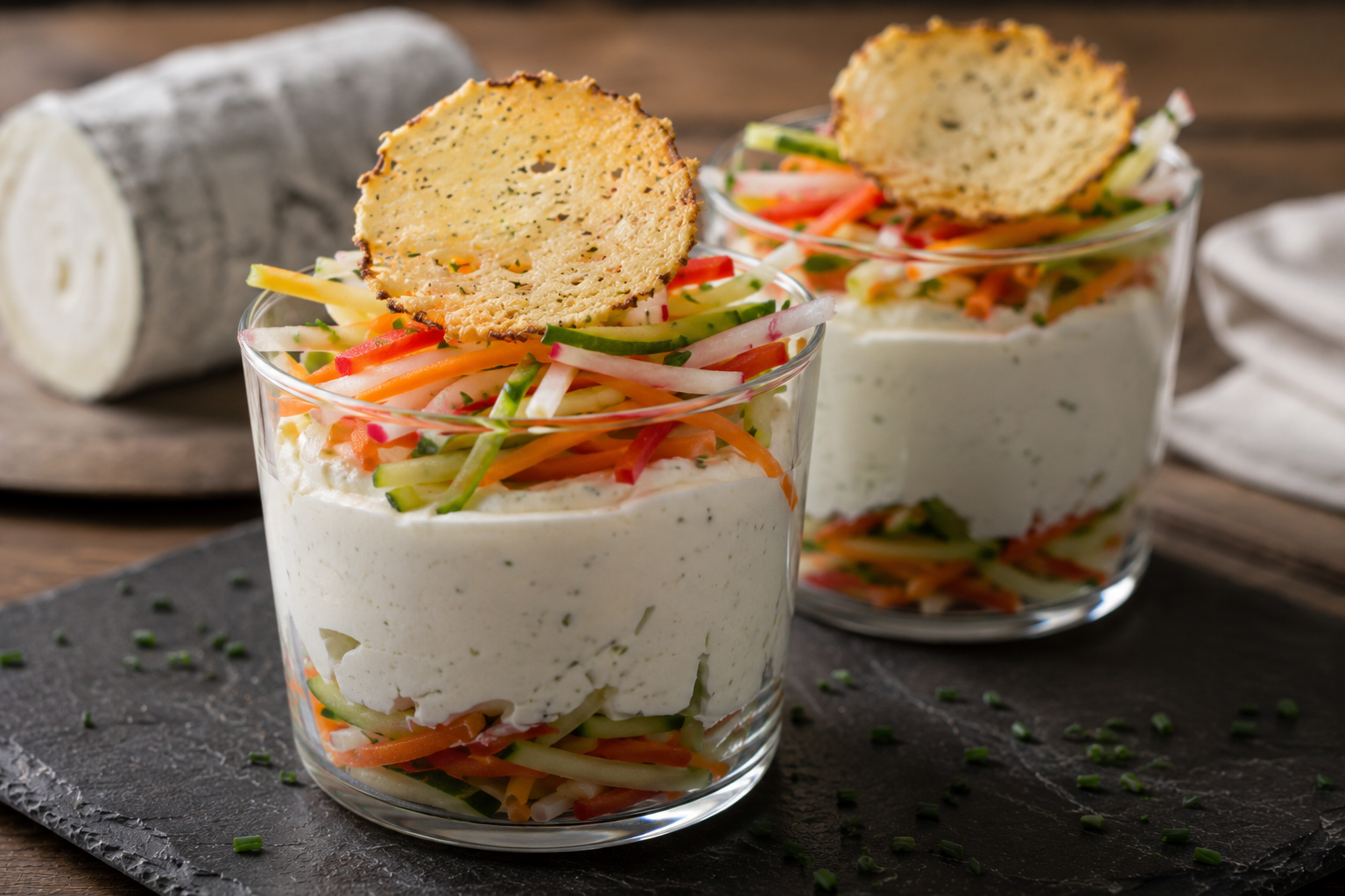 Sainte-Maure-de-Touraine et légumes frais en mousse