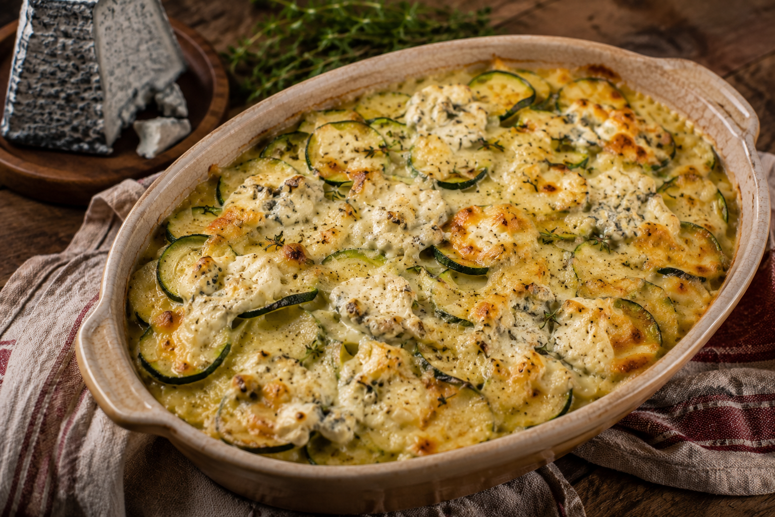 Valençay et courgettes en gratin